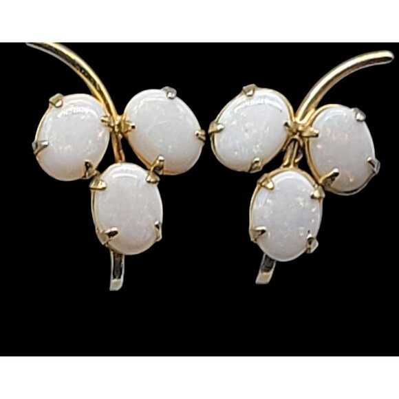 Sorrento 12kGF Faux Opal Cluster Clipped On Earrings Yellow Gold Filled Vintage - Picture 9 of 13